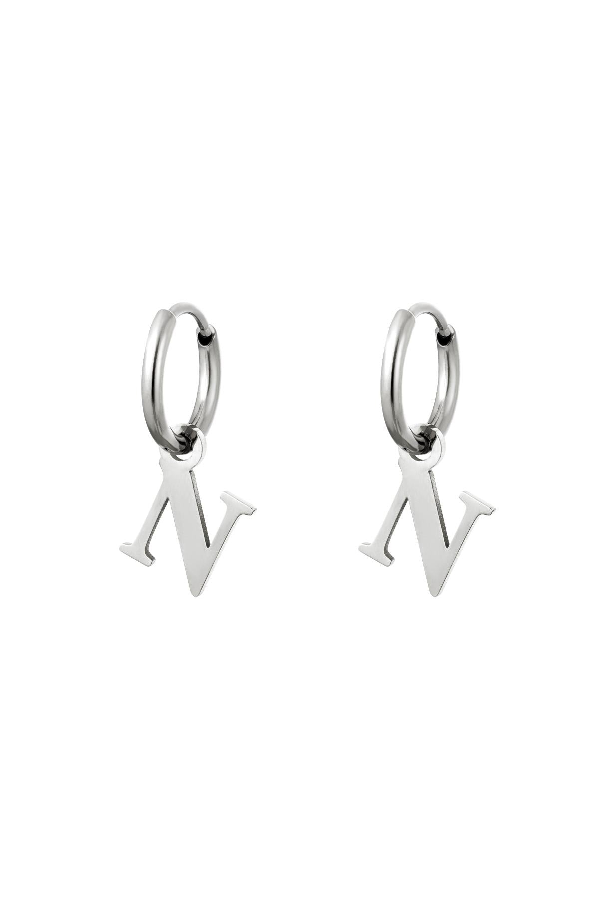 Oorbellen Initialen "N", Zilver