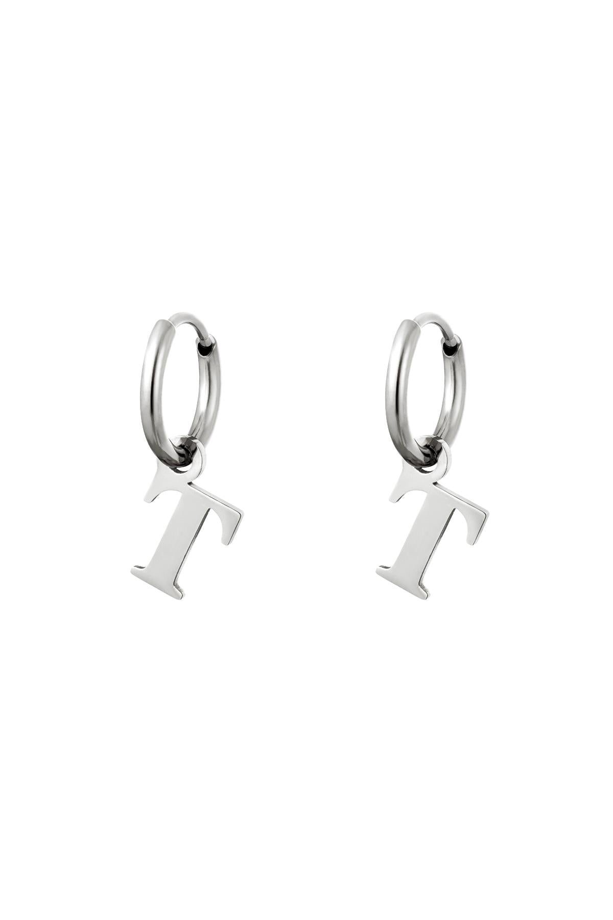 Oorbellen Initialen "T", Zilver