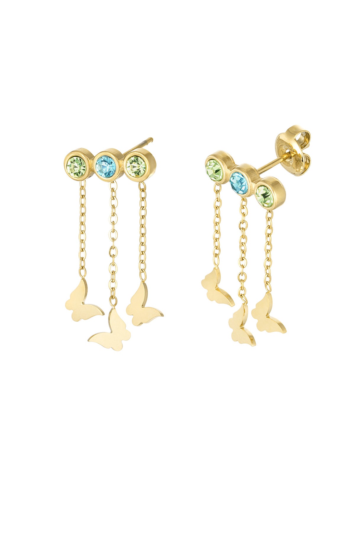 Oorbellen "Kristallen & Vlinders - groen", Goud