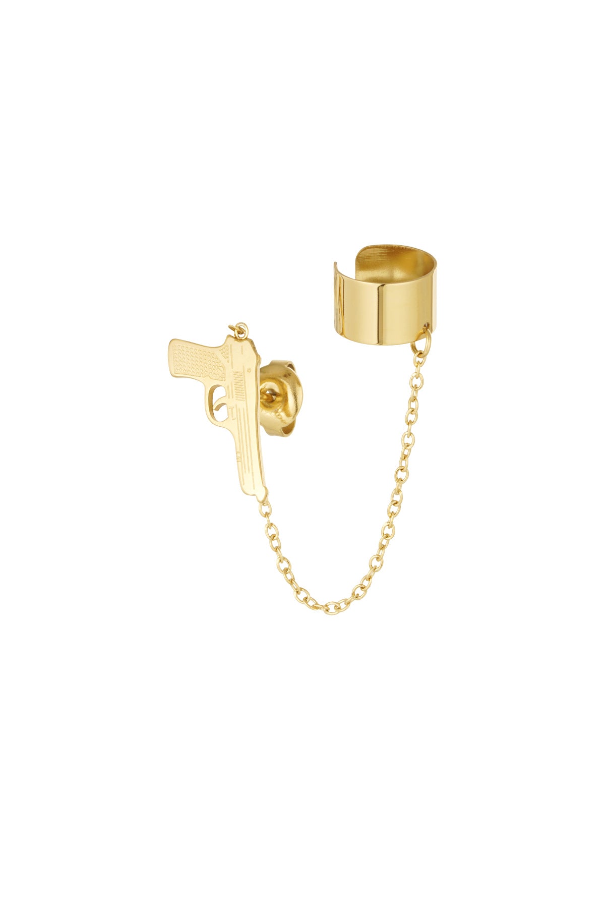 Earring with ear cuff "Gun", Gold