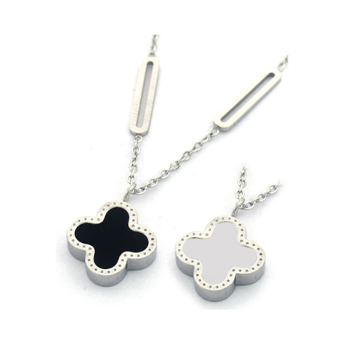 Ketting "Dubbelzijdig klavertje", Zilver