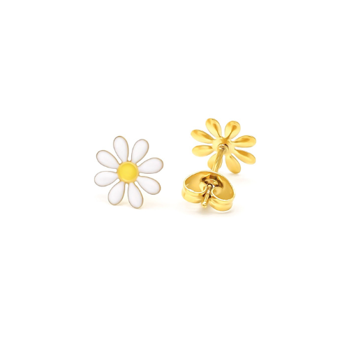 Oorbellen "White Daisy", Goud