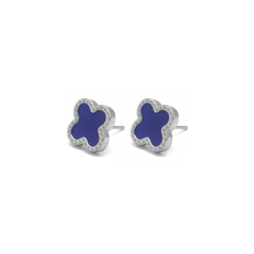 Oorbellen "Blauwe Klaver", Zilver