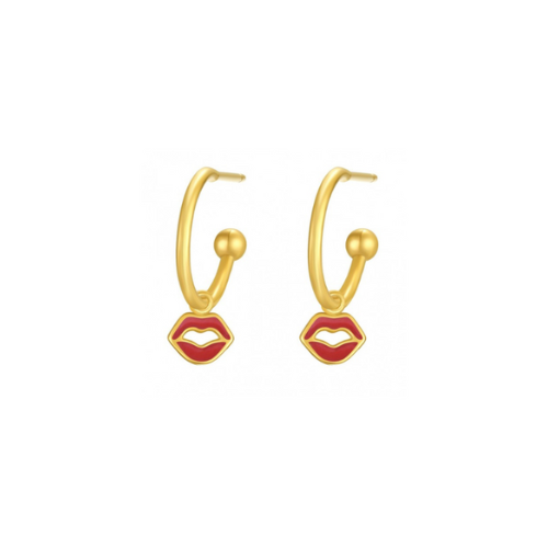 Oorbellen "Rode lippen", Goud