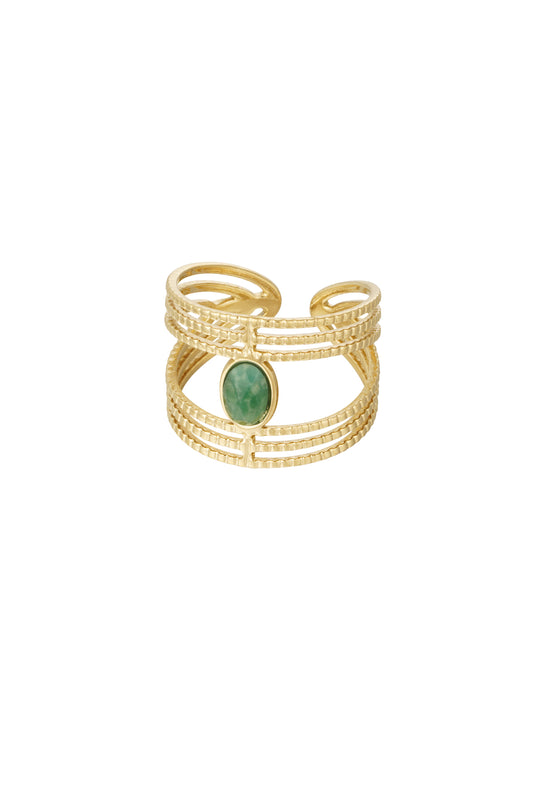 Ring "Ethnic green stone", Gold