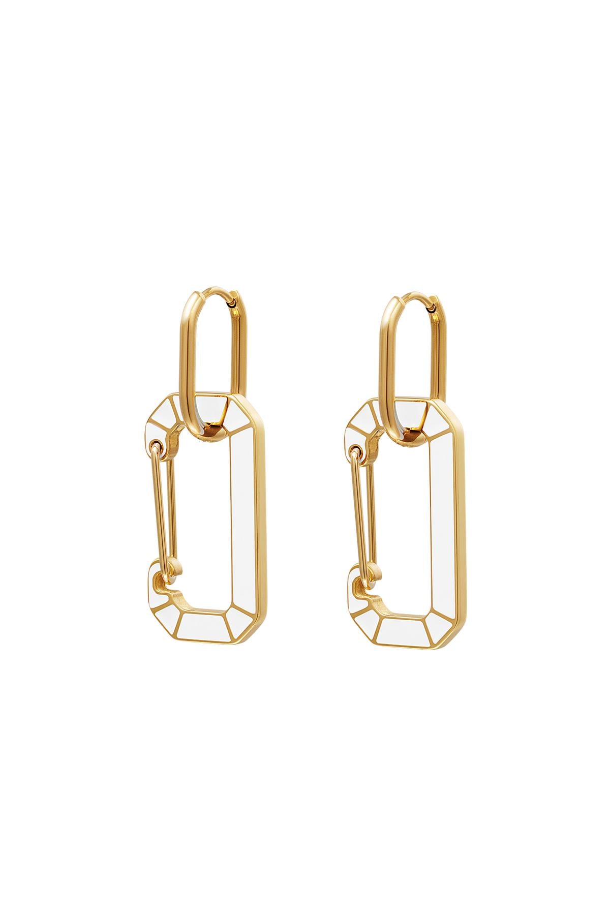 Earrings "White Carabiner", Gold