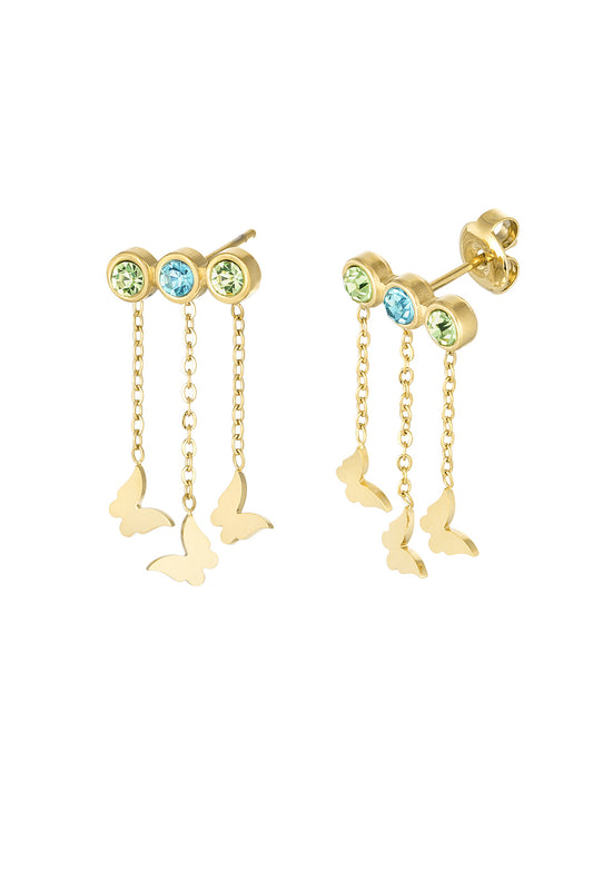 Oorbellen "Kristallen &amp; Vlinders - groen", Goud