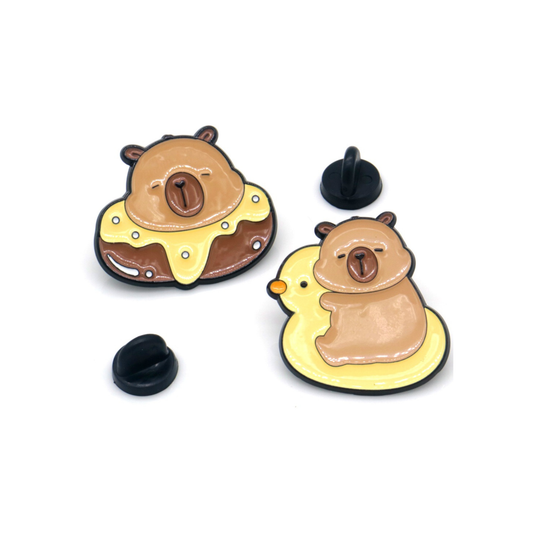Set of 2 pins: Capybaras (donut&duck)