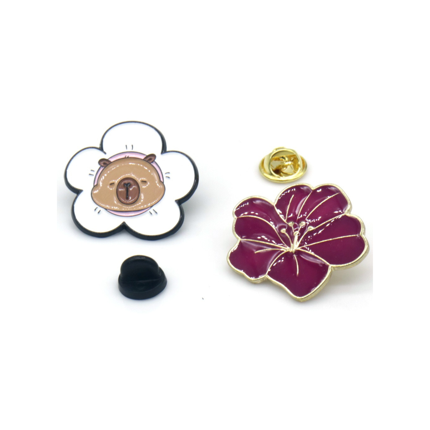 Set of 2 pins: Capybara/Flower