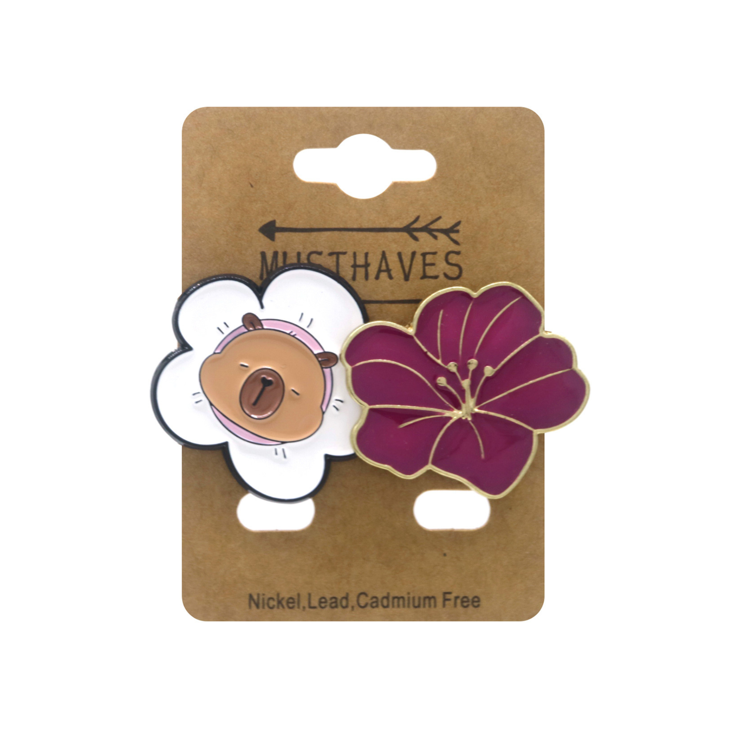 Set of 2 pins: Capybara/Flower