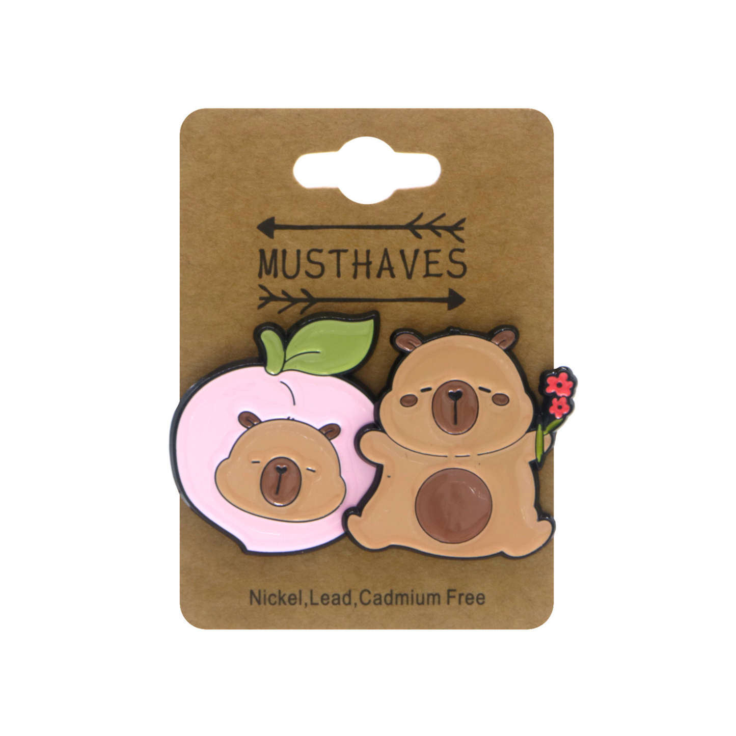 Set of 2 pins: Capybaras (peach&flowers)