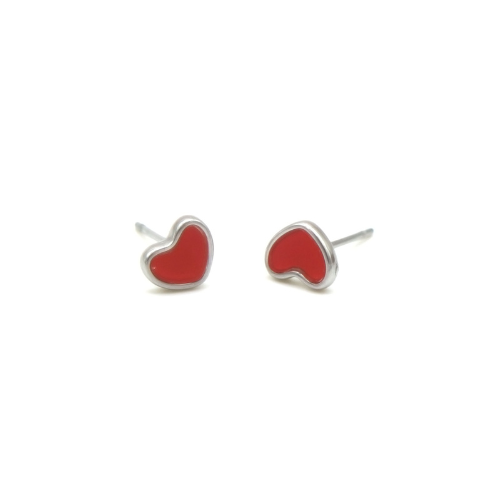 Earrings "Red hearts", Silver