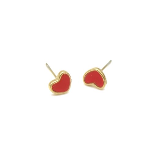 Earrings "Red hearts", Gold