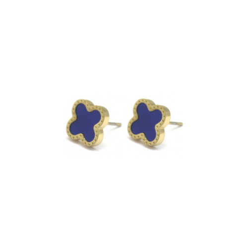 Oorbellen "Blauwe Klaver", Goud