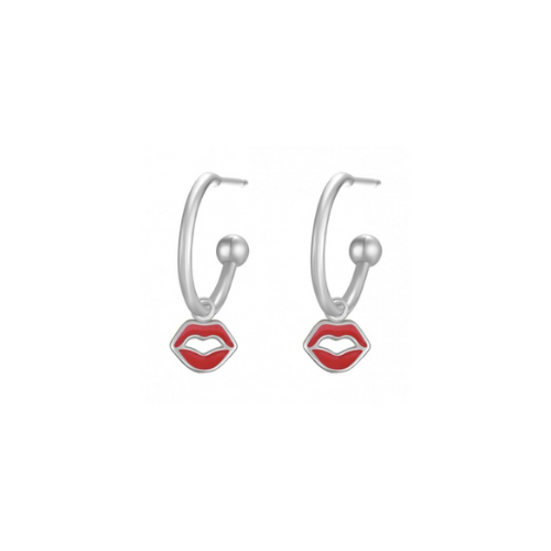Oorbellen "Rode lippen", Zilver